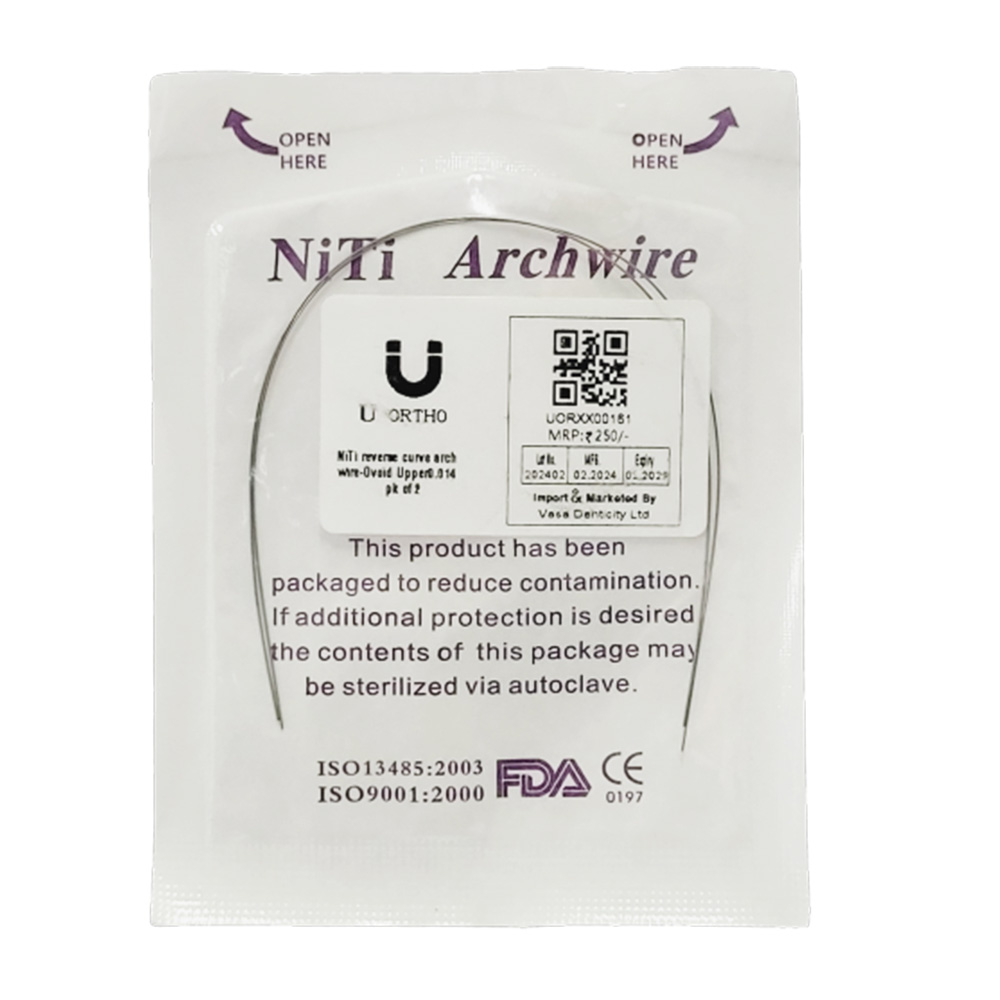 U Ortho Niti reverse curve arch wire-Ovoid Upper 0.014 Pk of 2