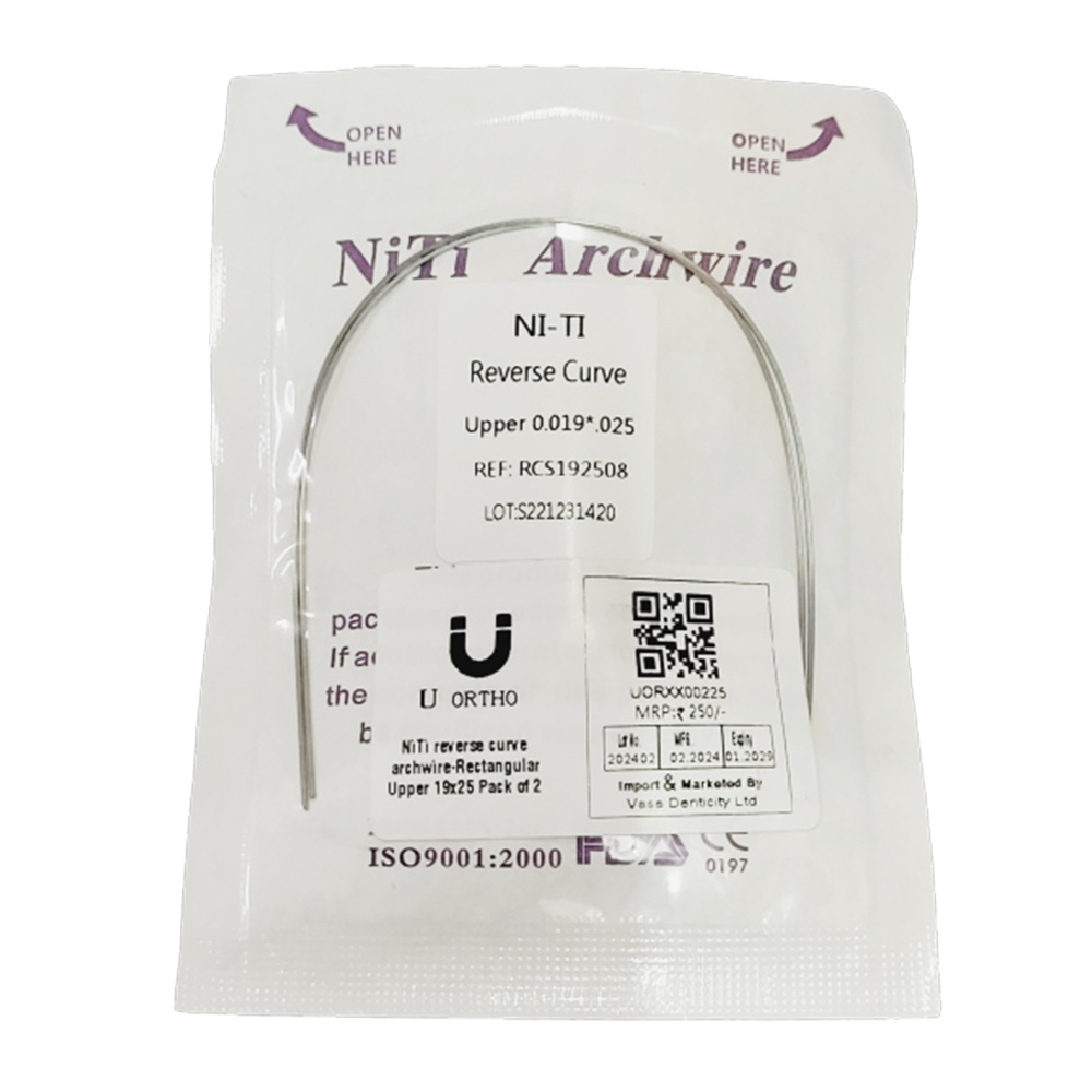 U Ortho Niti reverse curve archwire -Rectangular Upper 19x25 Pack of 2