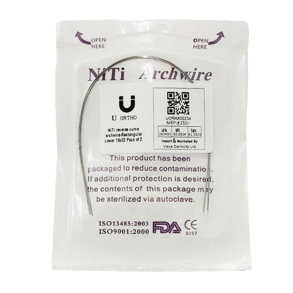 U Ortho Niti reverse curve archwire -Rectangular Lower 16x22 Pack of 2