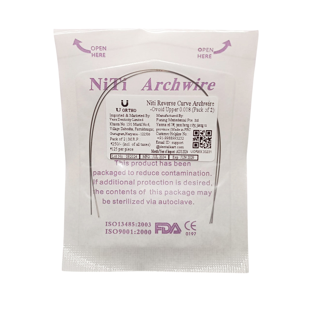 U Ortho Niti reverse curve arch wire-Ovoid Upper 0.018 Pk of 2