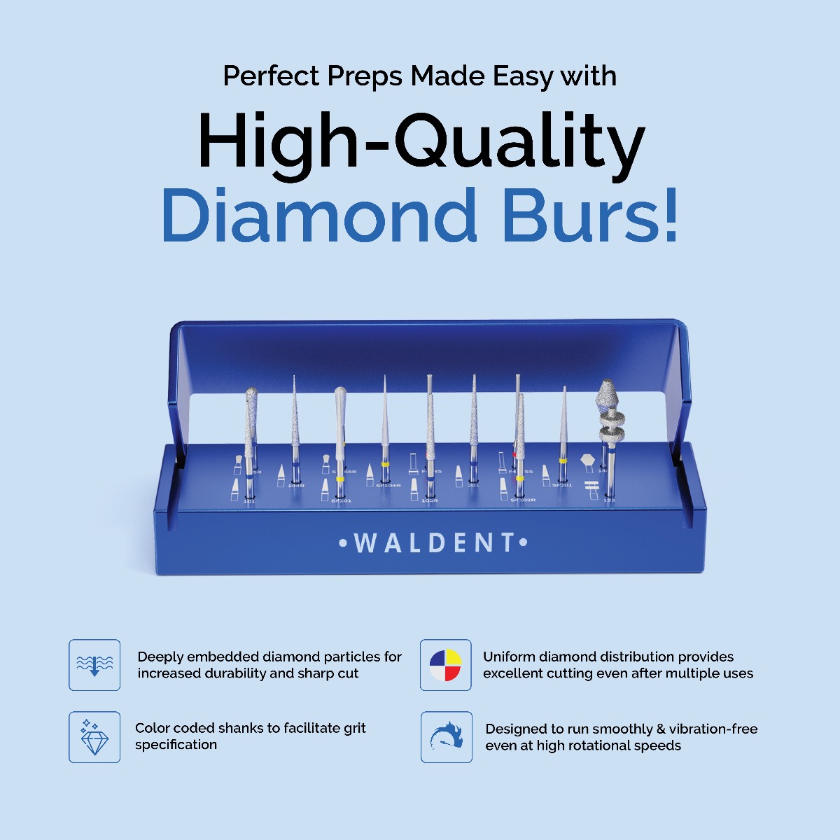 Waldent Crown & Bridge Tooth Preparation Diamond Bur Kit (Set of 14)