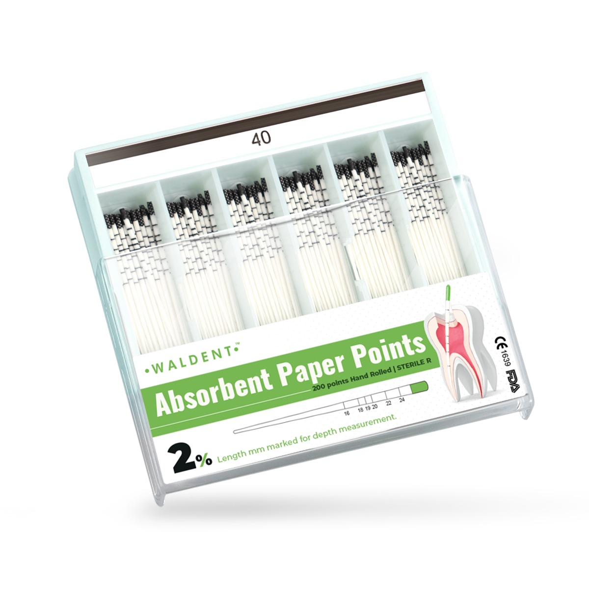 Waldent Paper Points 2% (Length Marked)