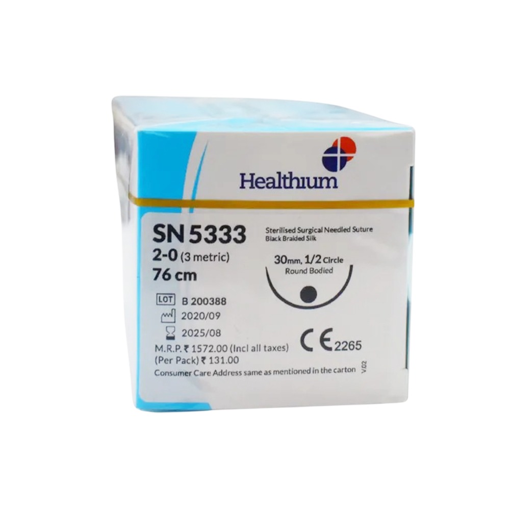 Healthium Trusilk #2-0 Black Braided Silk Non- Absorbable Suture (SN 5333)