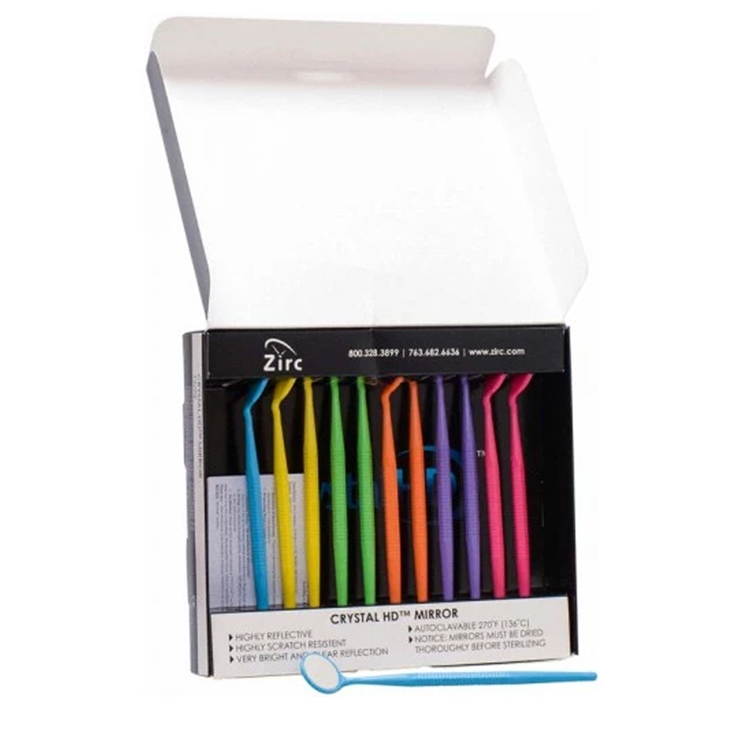 Zirc Crystal HD Mouth Mirror #4 – Soft Grip, Neon Assorted Colors (12/Pack)